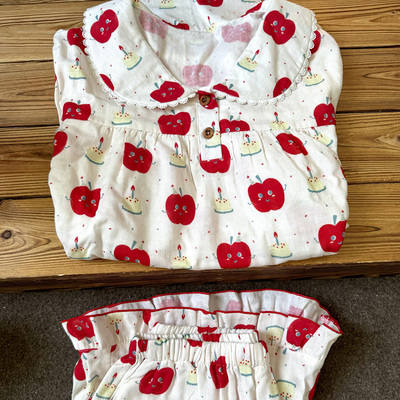 侘町2025年新款苹果脑袋纯棉短袖短裤睡衣女夏天季卡通家居服夏款