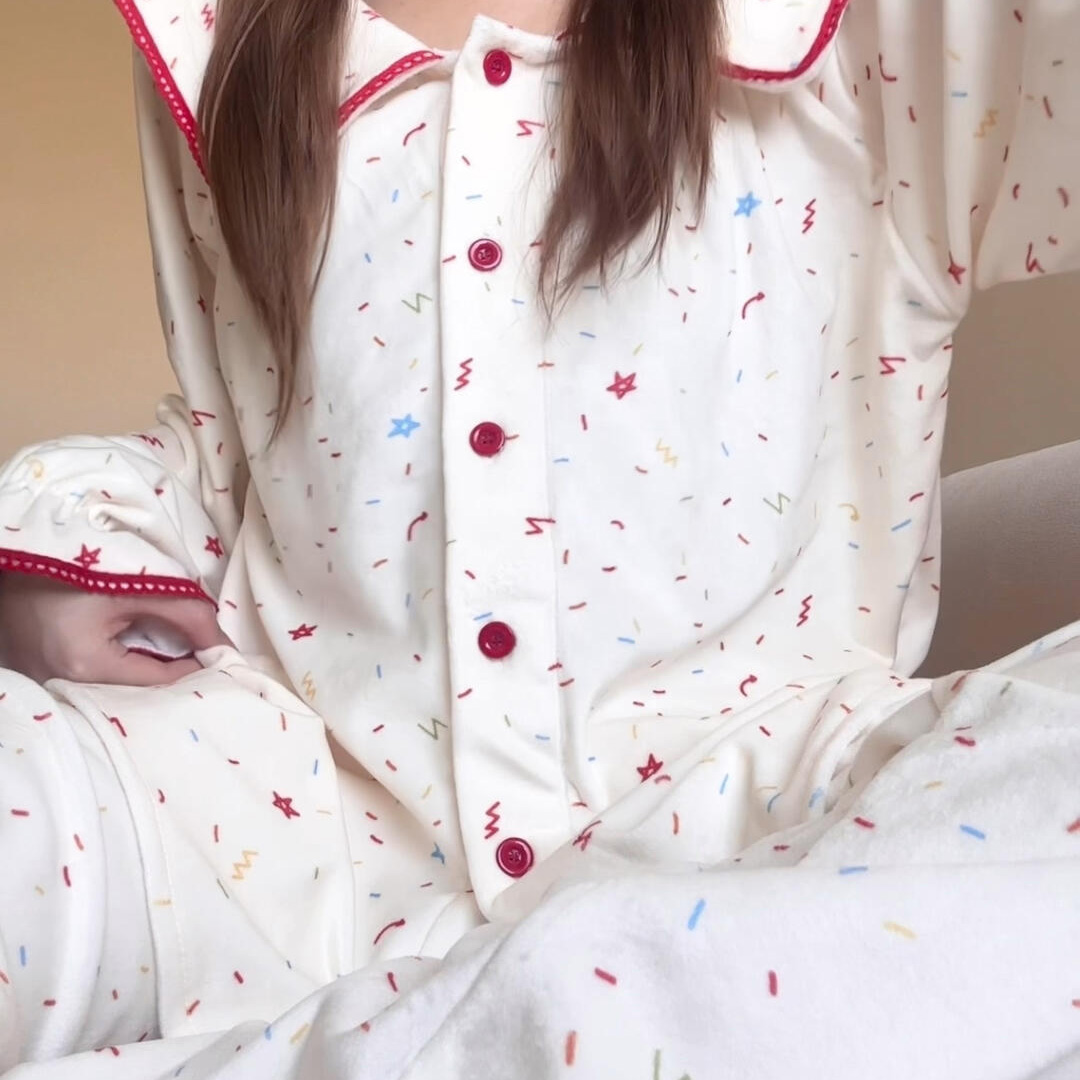 侘町2025冬季新款五彩糖果睡衣女海岛绒休闲保暖娃娃领套装家居服