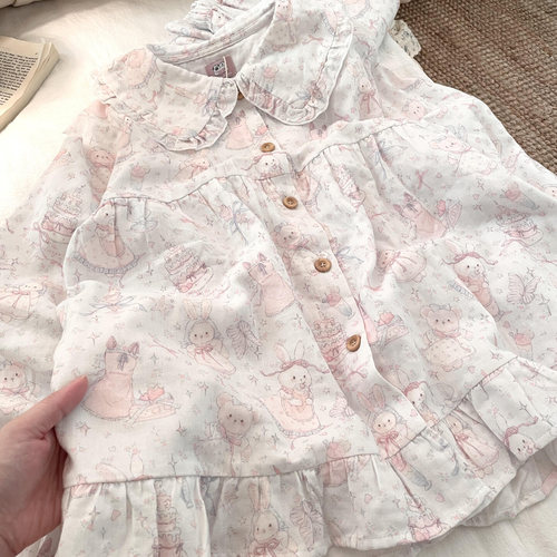 侘町2025睡衣新款浅薄荷蛋糕兔纯棉娃娃领卡通韩系可爱女长袖套装