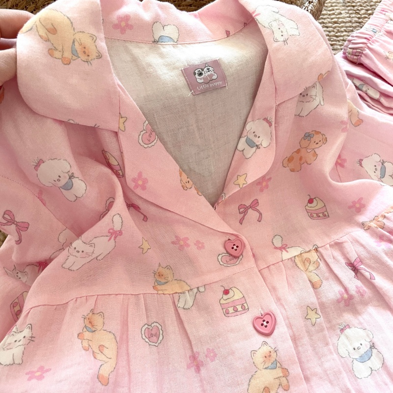 侘町睡衣女2025秋冬新款纯棉开衫长袖粉色樱花猫卡通可外穿家居服