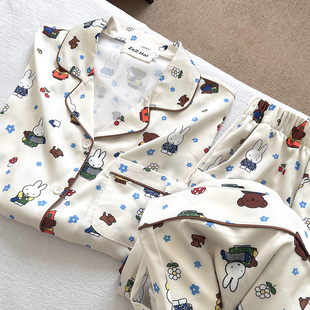 侘町2025年新款花花米菲兔冰丝短袖睡衣女夏季卡通外穿家居服套装