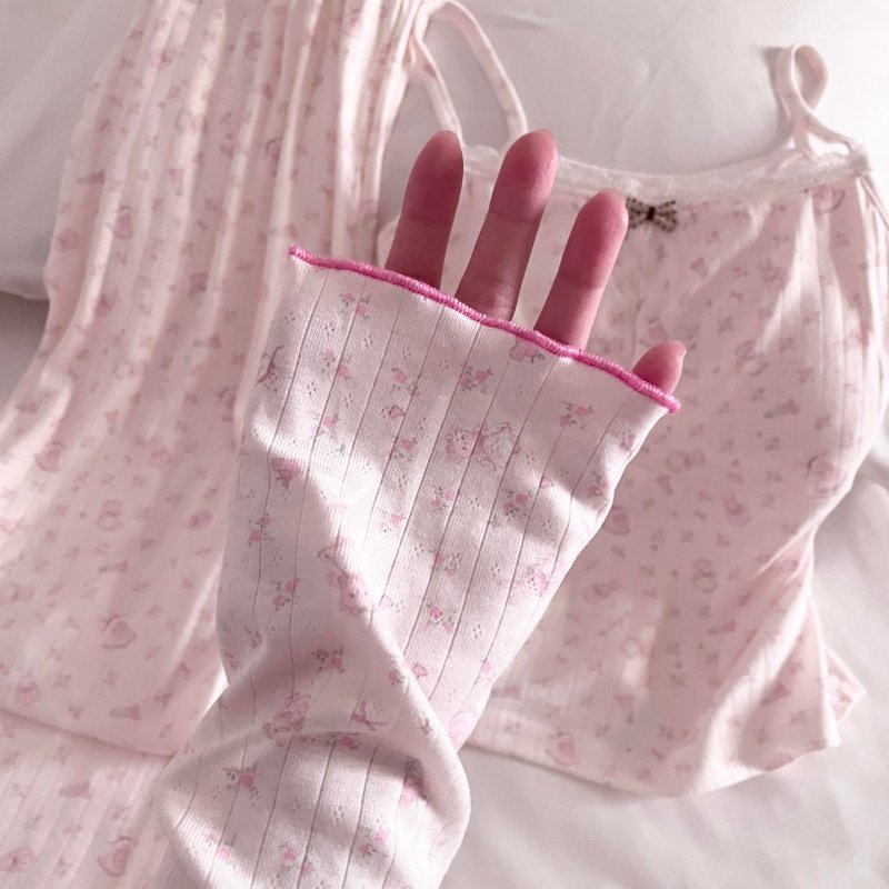 侘町睡衣女2025新款纯棉可外穿春秋带胸垫三件套花园少女兔家居服