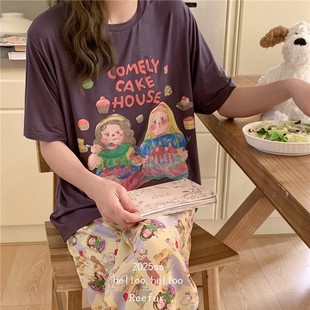 睡衣圆领套头蛋糕姐妹印花宽松短袖 夏季 家居服