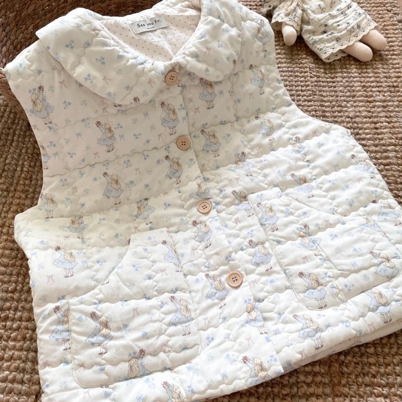 侘町小熊马甲睡衣女款2025新款冬季空气夹棉卡通保暖可外穿家居服