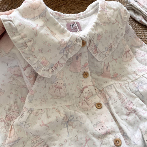 侘町2025宽松纯棉全棉长袖长裤睡衣新款娃娃领韩系卡通甜美家居服