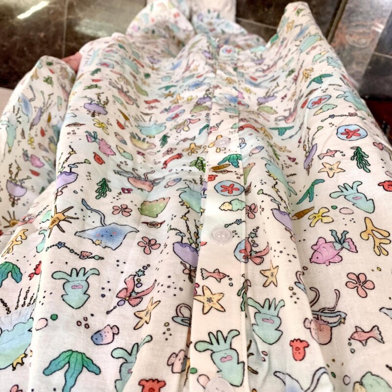 侘町纯棉睡衣女2025新款春秋水母印花圆领长袖卡通甜美家居服套装