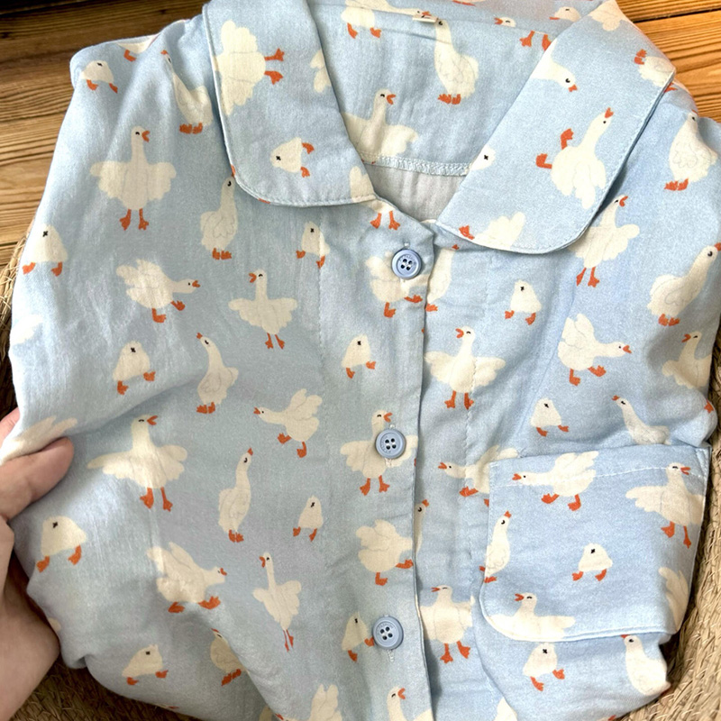 侘町2025年新款纯棉baby蓝大白鹅睡衣短袖短裤居家服可外穿套装夏