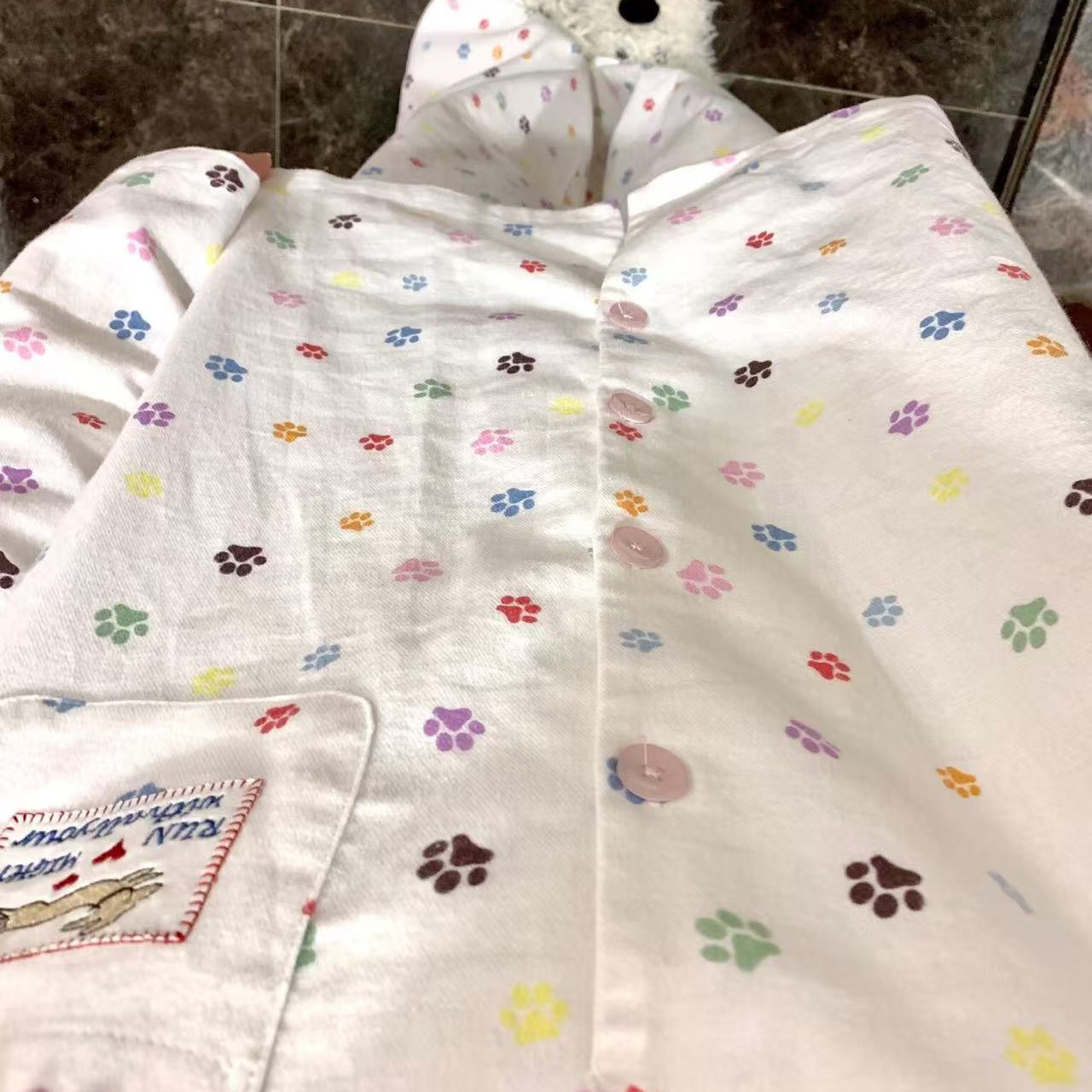 侘町2025新款彩色爪印长袖睡衣卡通夏季纯棉磨毛可外穿家居服套装