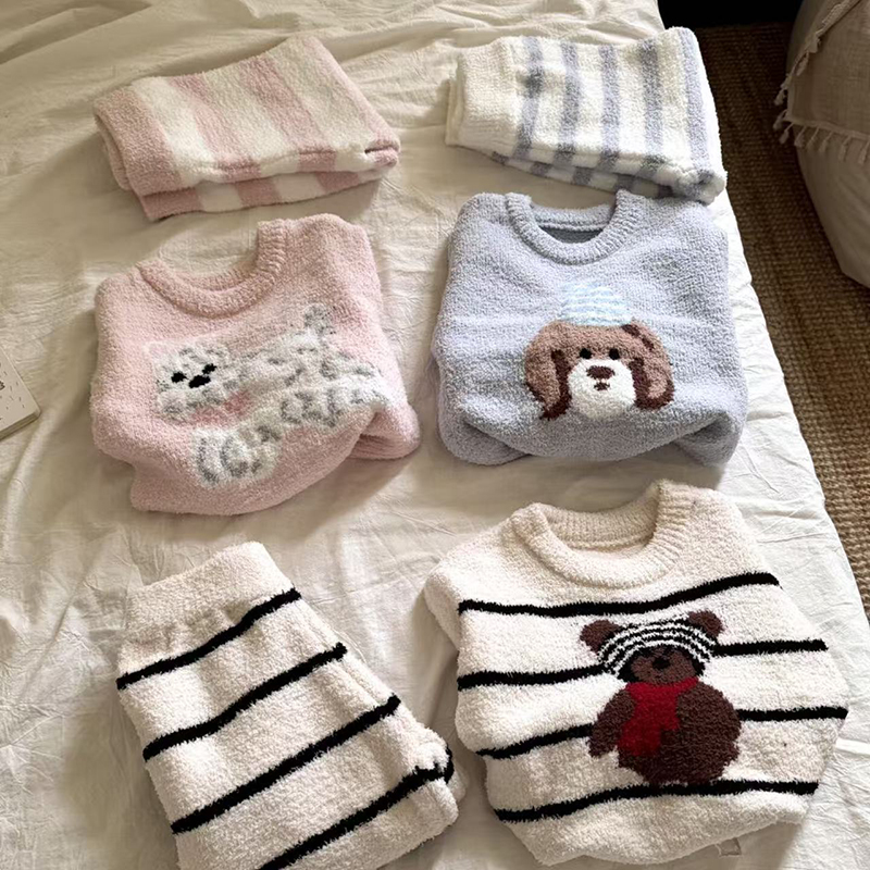 侘町2025年新款冬季条纹狗狗儿童男女睡衣长袖半边绒可外穿家居服