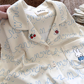 侘町2025家居服新款 德绒可外穿女 秋冬季 淡蓝表情米菲长袖 睡衣套装