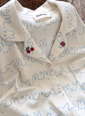 侘町2025家居服新款淡蓝表情米菲长袖睡衣套装秋冬季德绒可外穿女