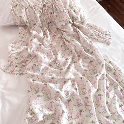 侘町睡裙女款2025家居服新款套头狗狗椰子树纯棉秋冬季可外穿长袖