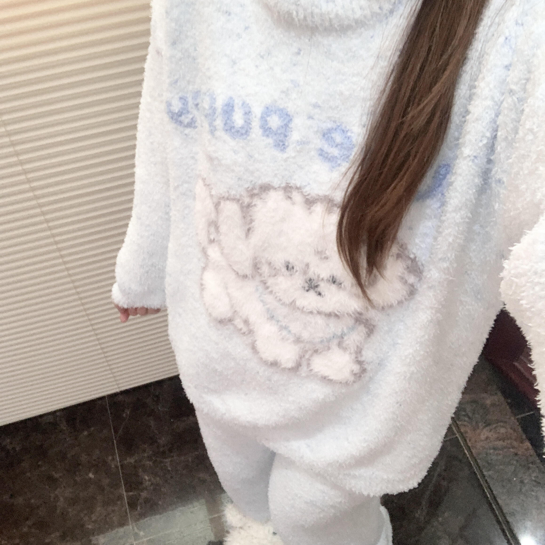 侘町2026新款半边绒保暖套装英文蓝围巾小狗休闲冬季睡衣女家居服,女士内衣/男士内衣/家居服,睡衣/家居服套装,淘宝优惠券,粉丝福利购,淘宝优惠卷