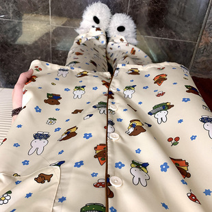 侘町2025新款花花米菲兔冰丝短袖睡衣女夏季卡通可外穿家居服套装