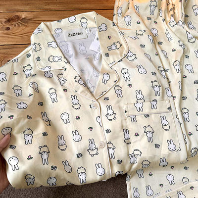 侘町2025年新款小鸡黄米菲冰丝短袖睡衣夏季卡通可外穿家居服套装