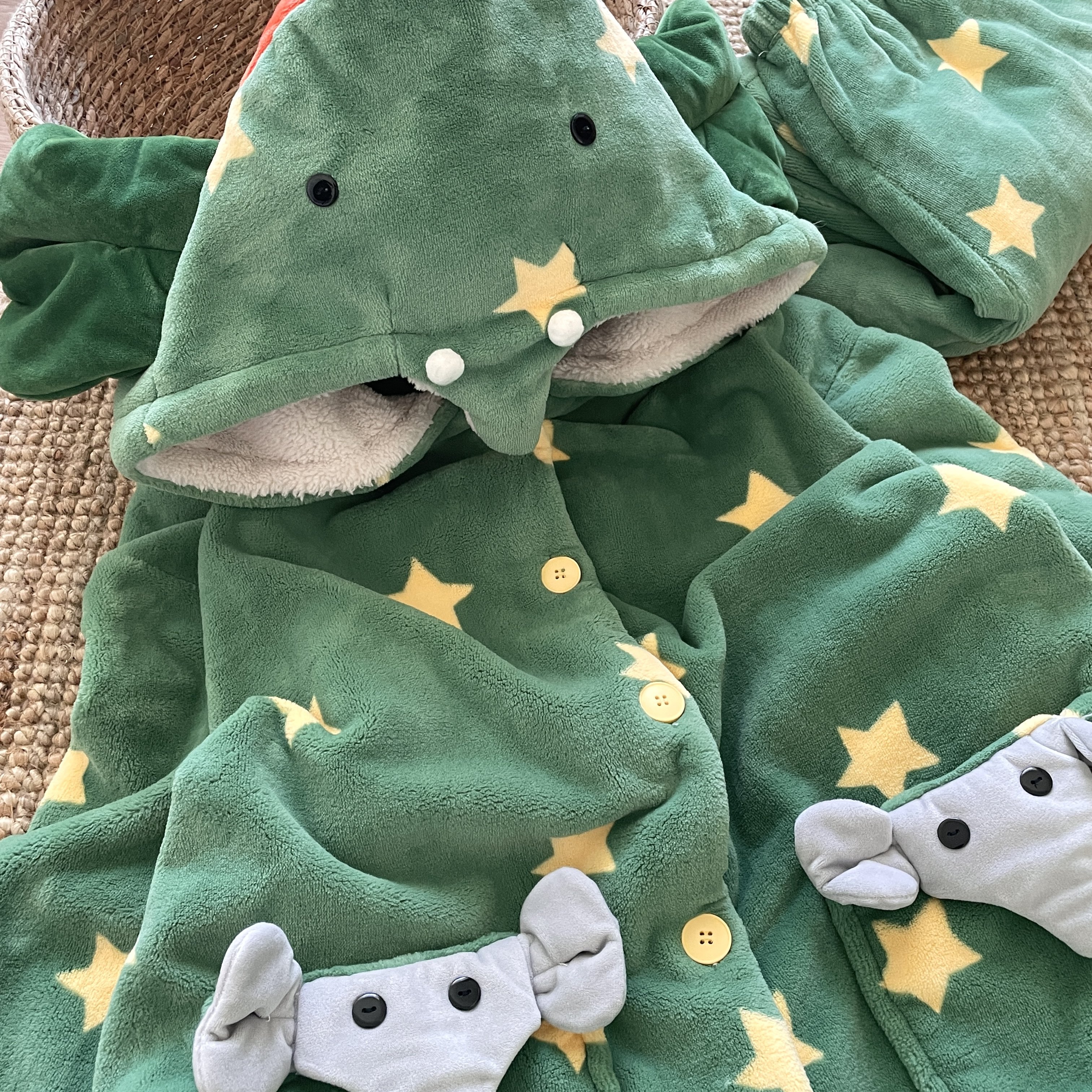 侘町2025秋冬新款圣诞绿笨笨大象夹棉睡袍女加绒加厚法兰绒家居服