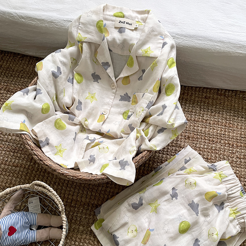 侘町2025年新款杨桃小灰兔纯棉长袖居家睡衣套装春秋可外穿家居服