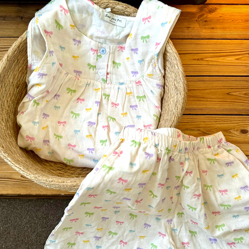 侘町2025新款糖果色蝴蝶结背心短裤睡衣女夏季甜美休闲外穿家居服