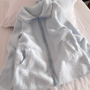 侘町睡衣女2025新款冬季羽毛纱撞色高领插肩休闲拉链可外穿家居服