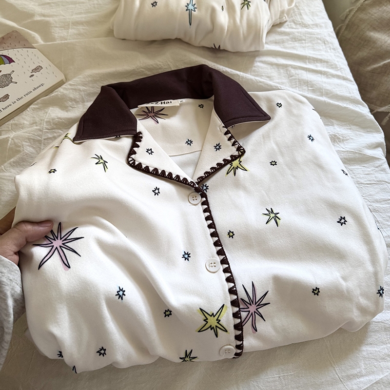 侘町2025年家居服新款浪漫星星长袖睡衣女春秋季可外穿加厚秋冬款