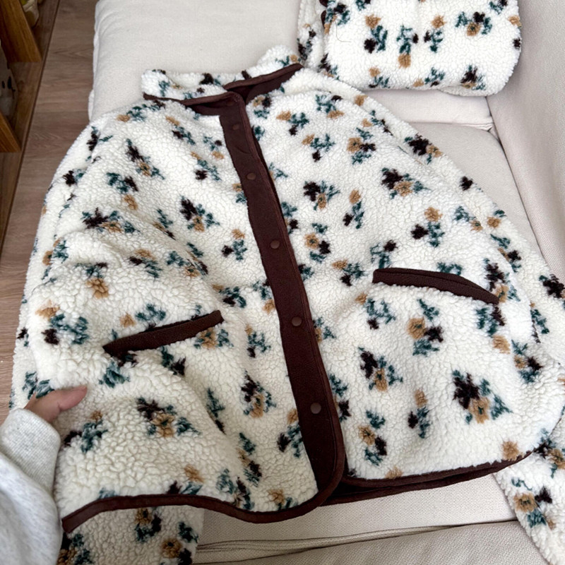 侘町2025新款冬季双面提花羊羔绒睡衣女复古棕色小碎花家居服套装,女士内衣/男士内衣/家居服,睡衣/家居服套装,淘宝优惠券,粉丝福利购,淘宝优惠卷