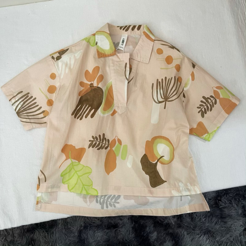 吾名堂品牌折扣男女童夏装休闲百搭短袖衬衫纯棉印花衬衣半袖上衣