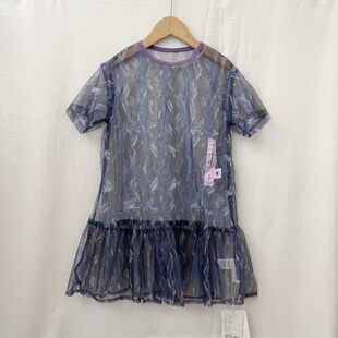 吾名堂品牌折扣女童夏装休闲百搭短袖连衣裙个性罩衫薄款透纱裙