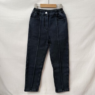 吾名堂品牌折扣男女童秋冬款休闲裤微弹加绒保暖牛仔长裤130码