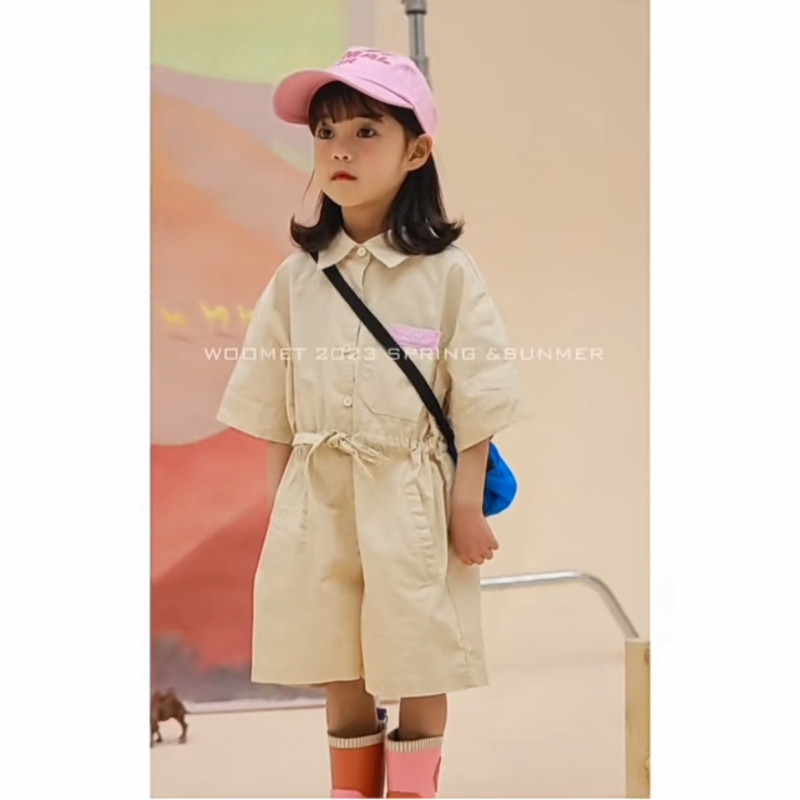 吾名堂品牌折扣男女童夏装新款休闲纯色短袖连衣裤纯棉连体裤