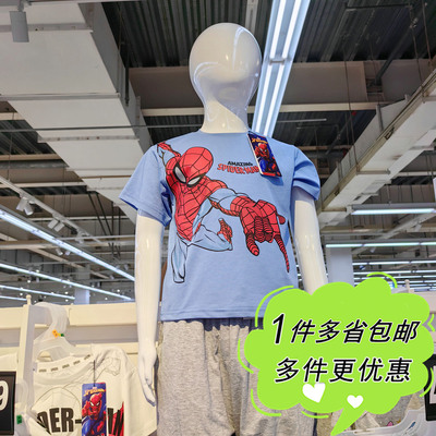 沃尔玛国内代购蜘蛛侠卡通超英漫画周边印花短袖T恤男童夏季圆领