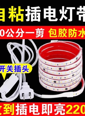 灯带led灯条户外防水超亮带开关插头220v自粘家用氛围灯电视背景