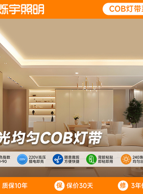 暖光led灯带220v防水超亮自粘氛围照明客厅家用吊顶COB户外软灯条