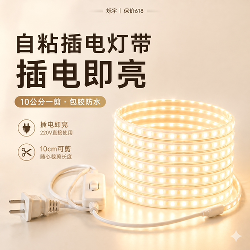 220V插电款led灯带自粘带开关