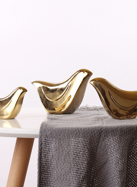 北欧创意电镀金陶瓷小鸟家居软装饰品摆设ins可爱个性工艺品摆件