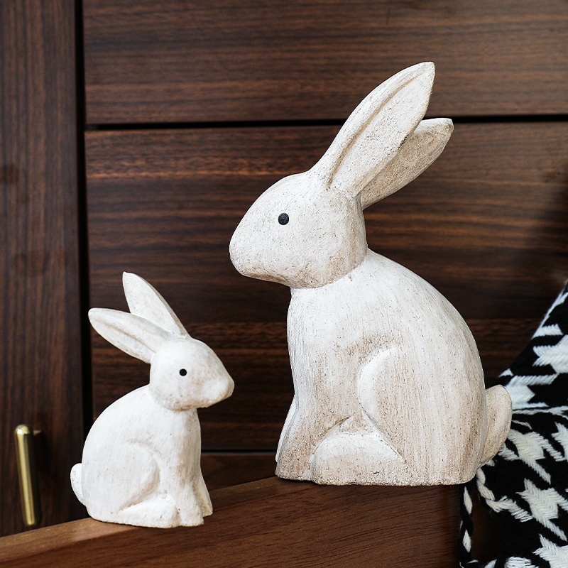 北欧跨境做旧木质兔子摆件客厅桌面酒柜电视柜玄关家居软装饰品