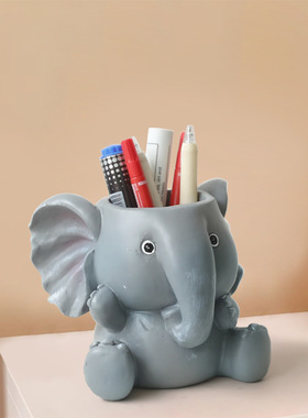 北欧创意树脂工艺大象笔筒装饰摆件办公室桌面摆设文具收纳盒礼物