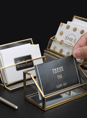 桌面名片盒商务名片架台式金属黄铜个性玻璃名片座创意展会礼品