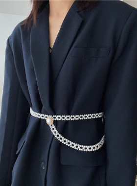 西装汉服复古珍珠金属腰封百搭