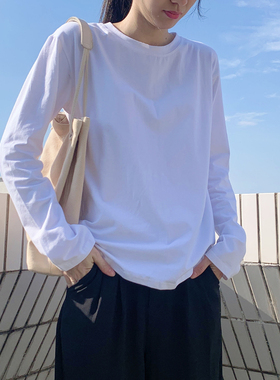 早秋白色长袖t恤女ins潮2024新款韩版宽松纯棉上衣秋季百搭打底衫