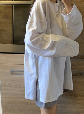 2024年秋季新款韩版白色t恤女长袖棉质宽松上衣内搭卫衣打底衫女