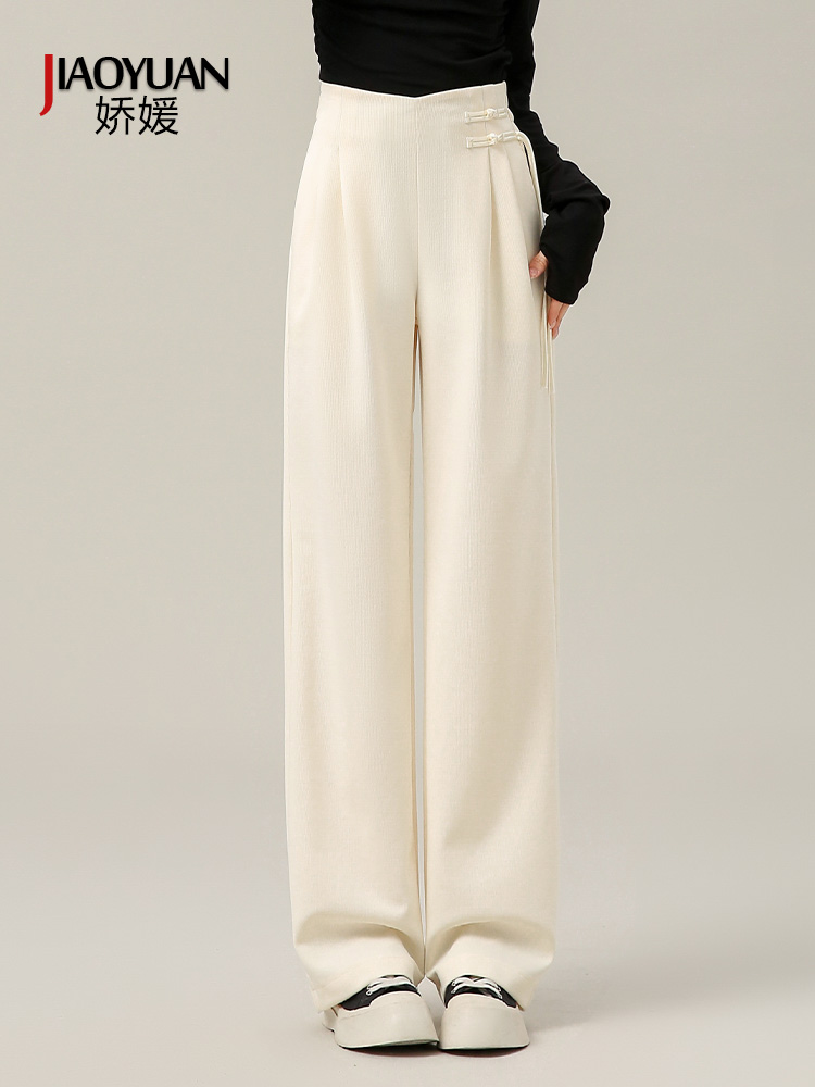 米白色阔腿裤女2024夏季新款中式设计感小个子国风盘扣西装裤子