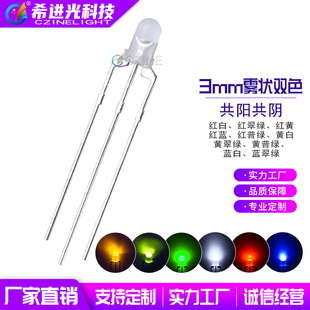 f3雾状3mm红绿红蓝白黄蓝绿双色指示灯直插式 发光二极管led灯珠