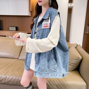 港风春秋外穿马夹今年流行新爆款初高中学生巨好看的牛仔马甲外套