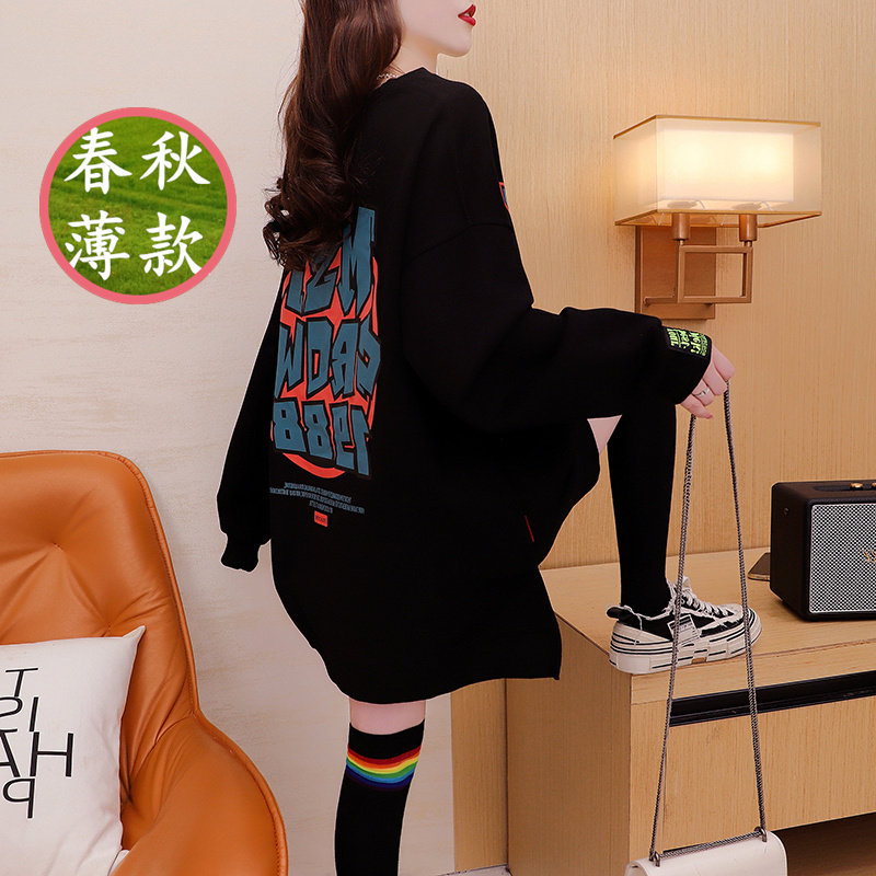 遮屁股下摆中长新爆款时尚洋气独特别致卫衣女士早初春秋薄款纯棉