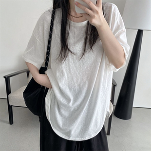 夏天大码宽松微胖mm上衣新爆款巨显瘦独特超好看的白色短袖T恤女