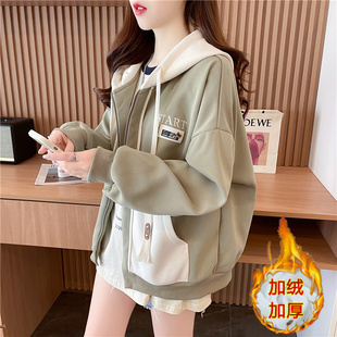 高级感超好看韩系外套女秋冬季新爆款加绒卫衣初高中学生拉链上衣