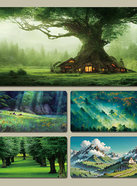 绿色鼠标垫超大护眼绿植风景治愈系书房田野办公桌垫护腕书桌垫子