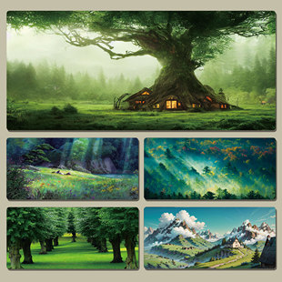 绿色鼠标垫超大护眼绿植风景治愈系书房田野办公桌垫护腕书桌垫子