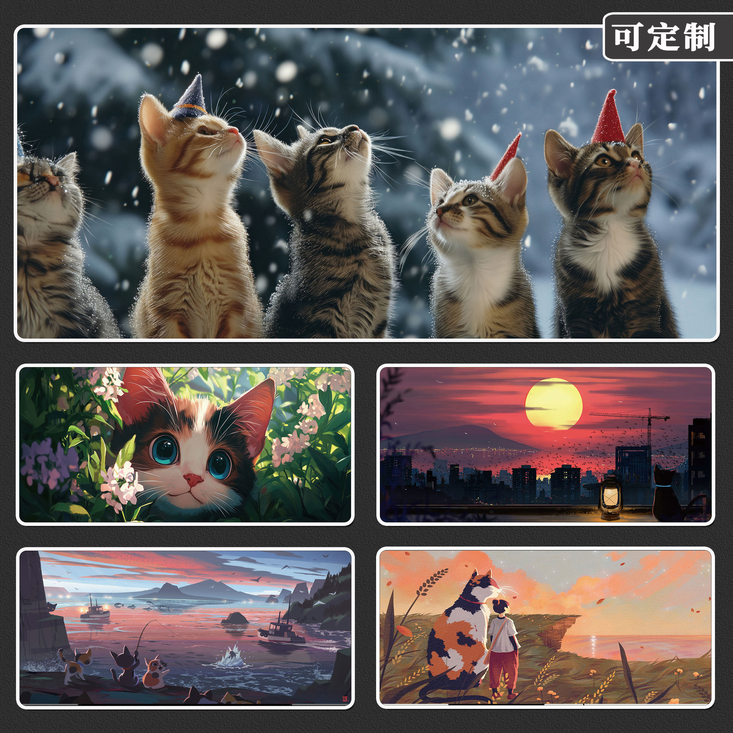 猫咪鼠标垫超大猫猫卡通简约办公桌垫个性耐脏可爱桌面改造高颜值