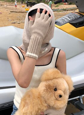 秋冬季针织纯色半指情侣毛线韩国订单款ins手套防寒半指分指手套